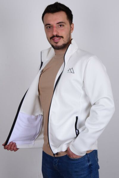 Cazador 23KCEEO05024 Ekru Fermuarlı Balıkçı Yaka Erkek Scuba Hırka