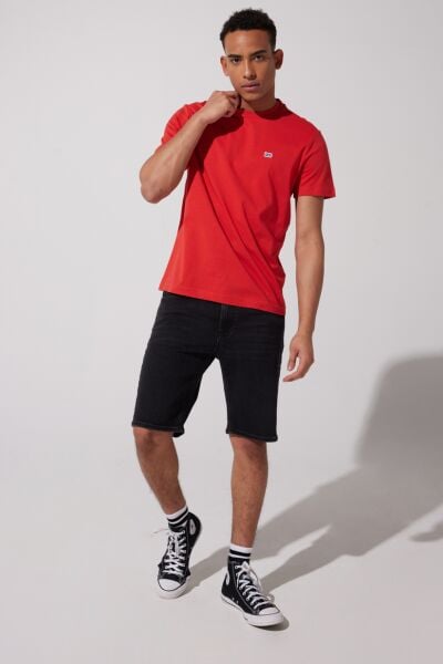 Lee L60UFQ512 Kırmızı Erkek Bisiklet Yaka Küçük Lee Kabartma Yazılı T-shirt