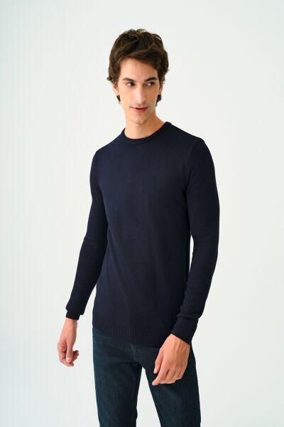Loft 2030179 Lacivert Erkek Bisiklet Yaka %100 Acrelic Regular Fit Kazak