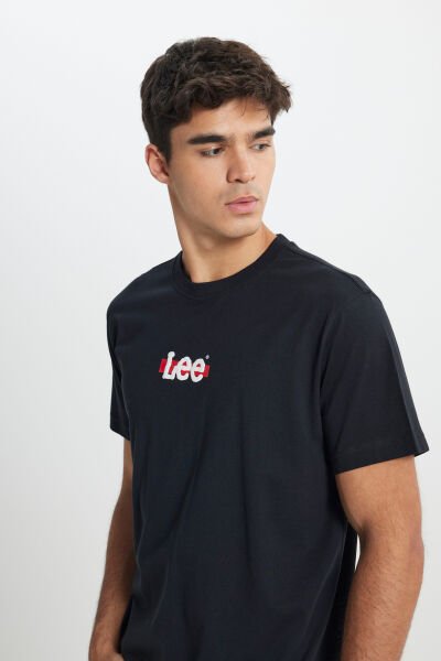 Lee L241521001 Siyah Erkek Lee Baskılı Bisiklet Yaka T-shirt