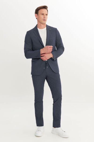 Altınyıldız ACE030252255 Lacivert  Erkek Slim Fit Dar Kesim Kırlangıç Yaka Cordura Kumaş Desenli Takım Elbise