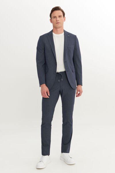 Altınyıldız ACE030252255 Lacivert  Erkek Slim Fit Dar Kesim Kırlangıç Yaka Cordura Kumaş Desenli Takım Elbise