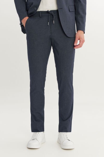 Altınyıldız ACE030252255 Lacivert  Erkek Slim Fit Dar Kesim Kırlangıç Yaka Cordura Kumaş Desenli Takım Elbise