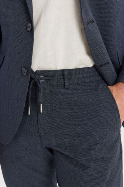 Altınyıldız ACE030252255 Lacivert  Erkek Slim Fit Dar Kesim Kırlangıç Yaka Cordura Kumaş Desenli Takım Elbise