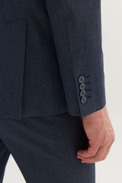 Altınyıldız ACE030252255 Lacivert  Erkek Slim Fit Dar Kesim Kırlangıç Yaka Cordura Kumaş Desenli Takım Elbise