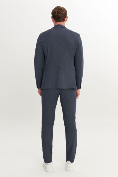 Altınyıldız ACE030252255 Lacivert  Erkek Slim Fit Dar Kesim Kırlangıç Yaka Cordura Kumaş Desenli Takım Elbise