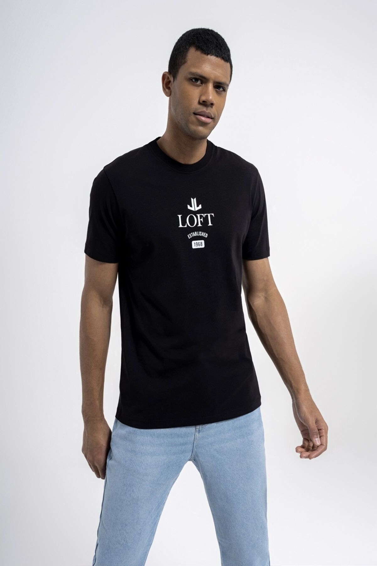 Loft 2035055 Siyah Erkek Regular Fit Bisiklet Yaka  Normal Kesim Loft Logo Yazı Baskılı %100 Pamuk Tşört