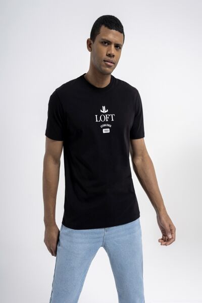 Loft 2035055 Siyah Erkek Regular Fit Bisiklet Yaka  Normal Kesim Loft Logo Yazı Baskılı %100 Pamuk Tşört
