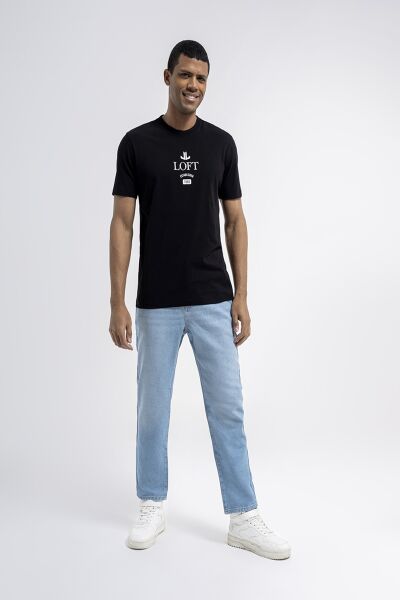 Loft 2035055 Siyah Erkek Regular Fit Bisiklet Yaka  Normal Kesim Loft Logo Yazı Baskılı %100 Pamuk Tşört