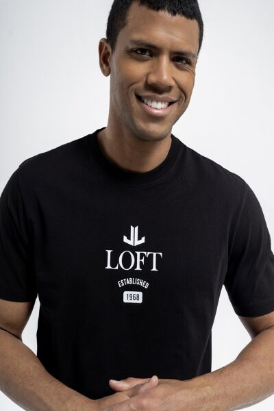 Loft 2035055 Siyah Erkek Regular Fit Bisiklet Yaka  Normal Kesim Loft Logo Yazı Baskılı %100 Pamuk Tşört