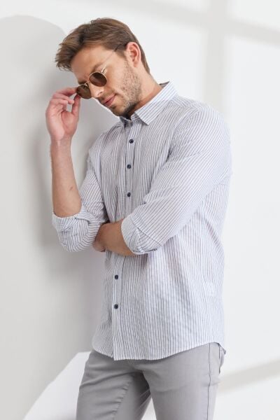 Altınyıldız 4A2023200052 Mavi Desenli Par Dy Erkek Gömlek