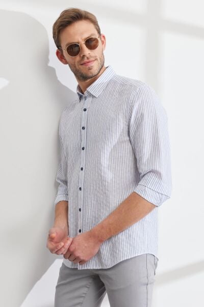 Altınyıldız 4A2023200052 Mavi Desenli Par Dy Erkek Gömlek