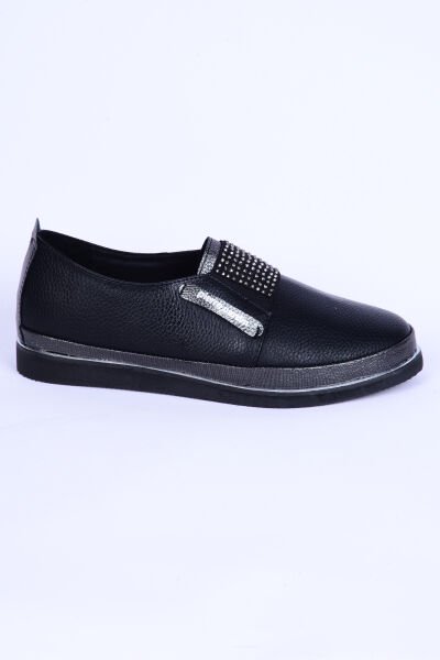 Pierre Cardin 51678 Deri Bağcıksız Taş Detaylı Rahat Otopedik Taban Siyah Günlük Kadın Ayakkabı