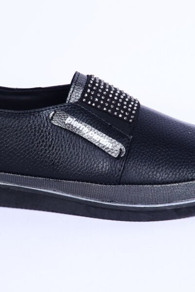 Pierre Cardin 51678 Deri Bağcıksız Taş Detaylı Rahat Otopedik Taban Siyah Günlük Kadın Ayakkabı