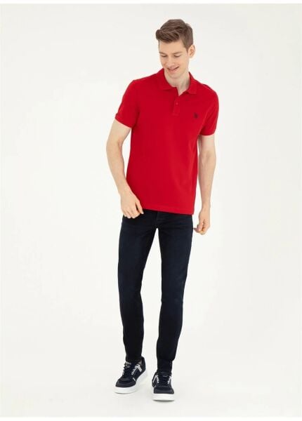 U.S Polo 1792406 Kırmızı Slim Fit Dar Kesim Polo Yaka  Dokuma %100 Pamuk Tşört
