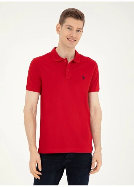 U.S Polo 1792406 Kırmızı Slim Fit Dar Kesim Polo Yaka  Dokuma %100 Pamuk Tşört