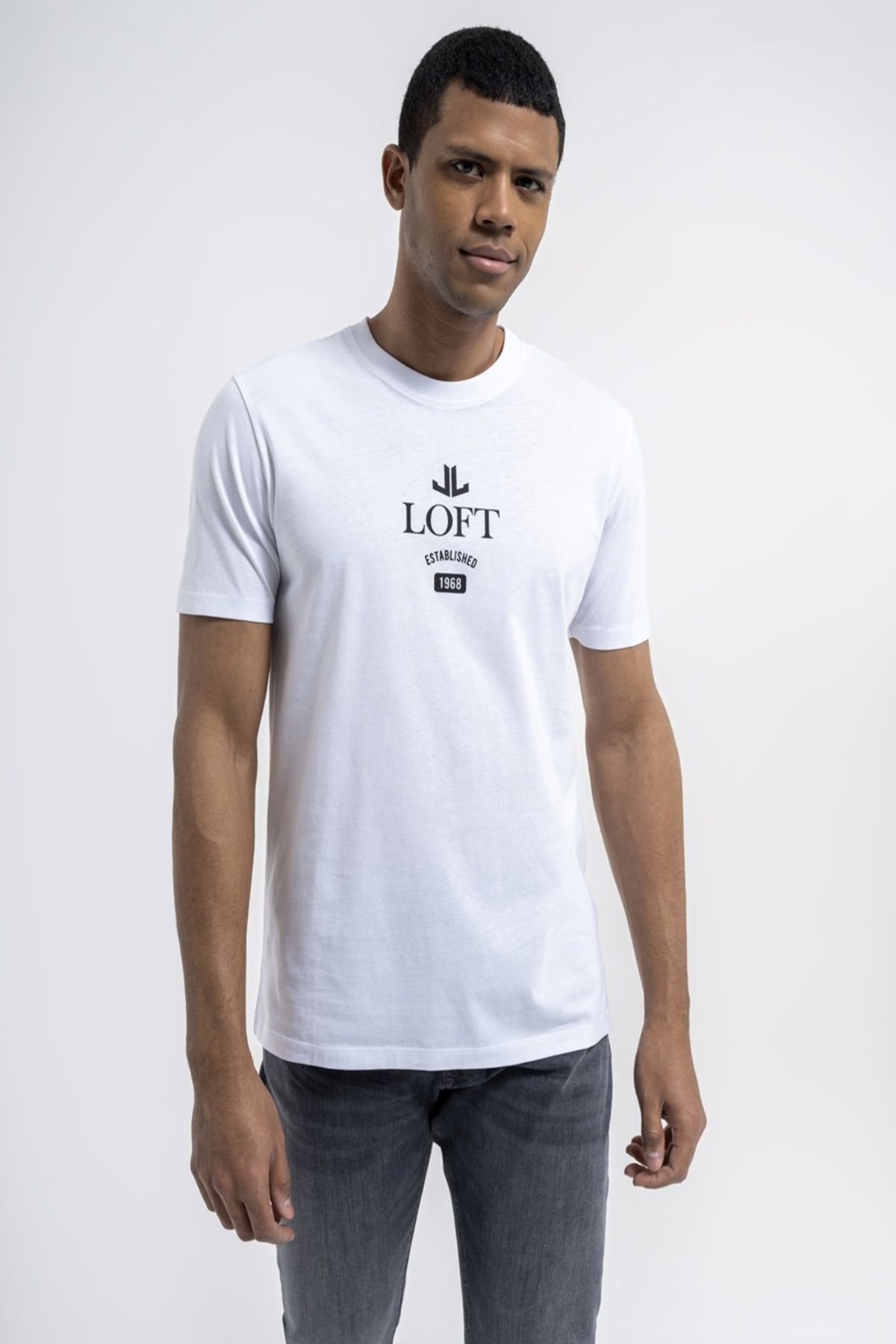 Loft 2035055 Beyaz Erkek Regular Fit Bisiklet Yaka  Normal Kesim Loft Logo Yazı Baskılı %100 Pamuk Tşört