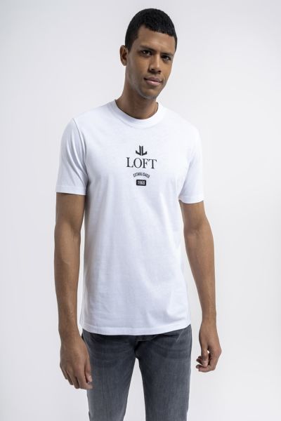 Loft 2035055 Beyaz Erkek Regular Fit Bisiklet Yaka  Normal Kesim Loft Logo Yazı Baskılı %100 Pamuk Tşört