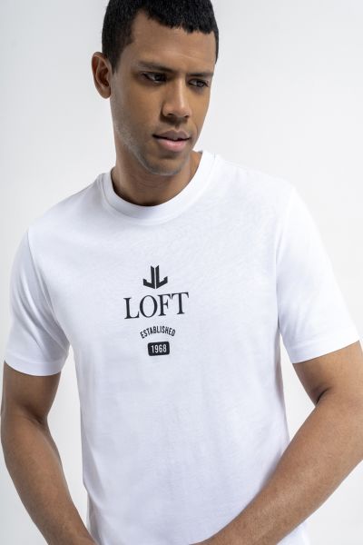 Loft 2035055 Beyaz Erkek Regular Fit Bisiklet Yaka  Normal Kesim Loft Logo Yazı Baskılı %100 Pamuk Tşört