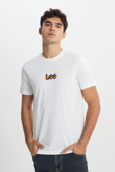 Lee L241521100 Beyaz Erkek Bisiklet Yaka Lee Baskılı T-shirt