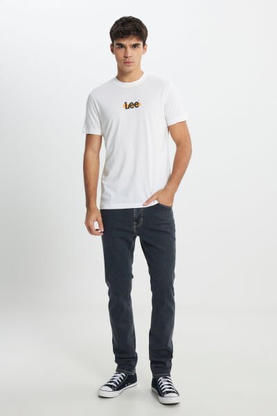 Lee L241521100 Beyaz Erkek Bisiklet Yaka Lee Baskılı T-shirt