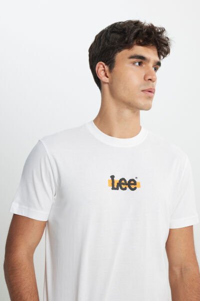 Lee L241521100 Beyaz Erkek Bisiklet Yaka Lee Baskılı T-shirt