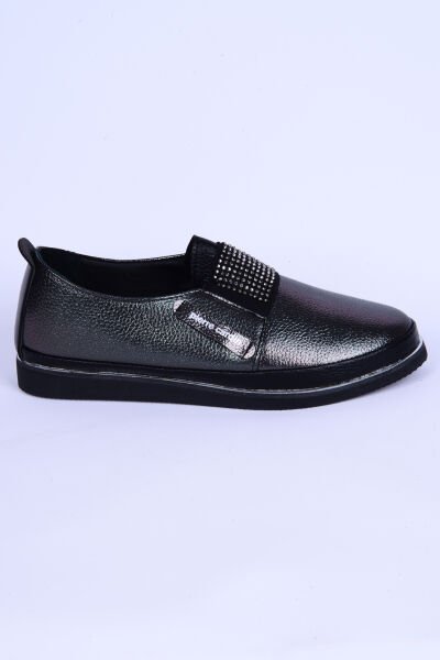 Pierre Cardin 51678 Deri Bağcıksız Taş Detaylı Rahat Otopedik Taban Platin Günlük Kadın Ayakkabı