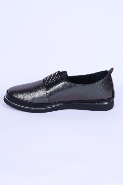 Pierre Cardin 51678 Deri Bağcıksız Taş Detaylı Rahat Otopedik Taban Platin Günlük Kadın Ayakkabı