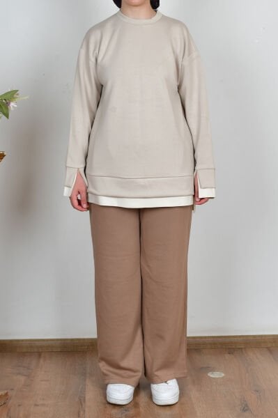 Allday B50292A0 Taş Kadın Yumuşak Dokulu Deri Garnili Tunik