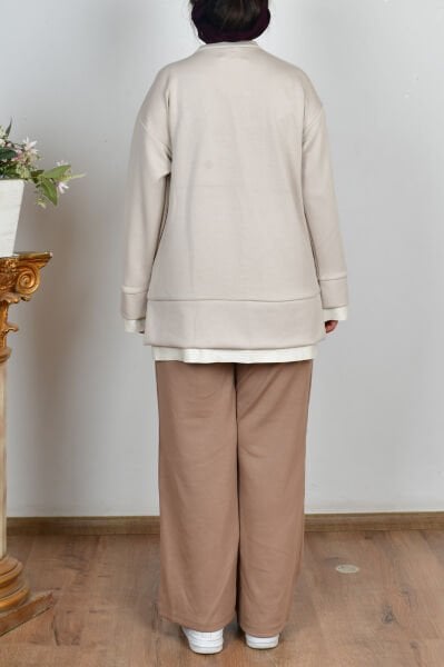 Allday B50292A0 Taş Kadın Yumuşak Dokulu Deri Garnili Tunik