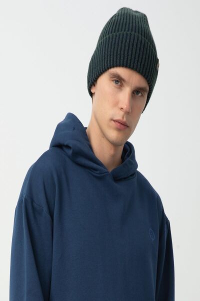 Nors Unisex Yeşil-Lacivert Kalın Örgülü Bere