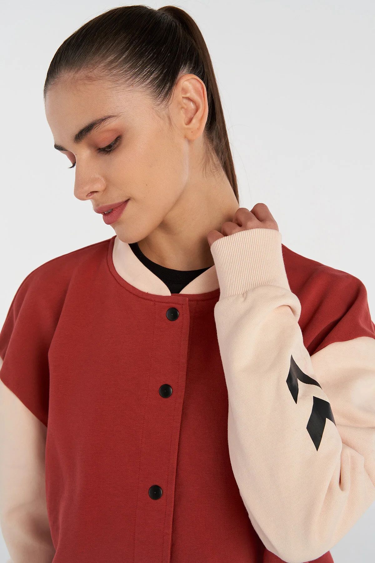 HUMMEL 922078 HMLTELMA BOMBER ZIP Pembe Kadın Önden Düğme Detaylı Kolej Tipi Ceket