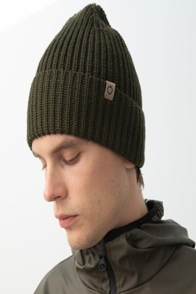 Nors Unisex Haki Kalın Örgülü Bere