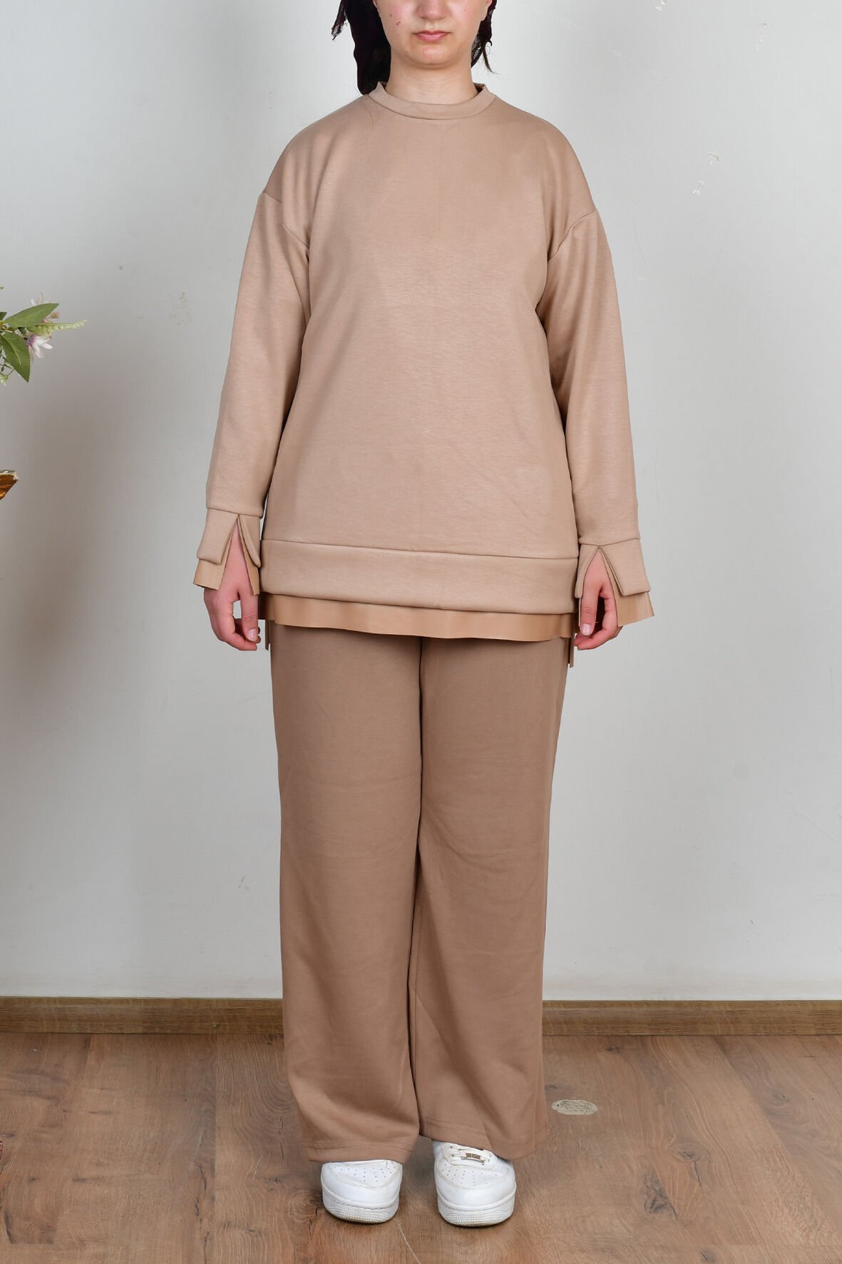 Allday B50292A0 Vizon Kadın Yumuşak Dokulu Deri Garnili Tunik