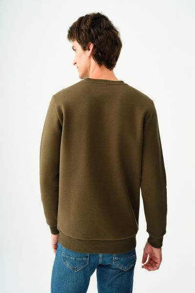 Loft 2034268 Haki Erkek Regular Fit Üç İplik Yazı Detaylı Bisiklet Yaka Sweat