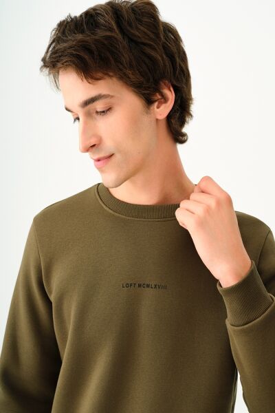 Loft 2034268 Haki Erkek Regular Fit Üç İplik Yazı Detaylı Bisiklet Yaka Sweat