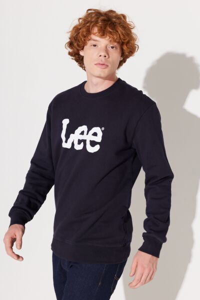 Lee L80XTJMA Lacivert Erkek Büyük Lee Yazılı Bisiklet Yaka Sweat