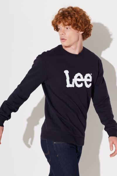Lee L80XTJMA Lacivert Erkek Büyük Lee Yazılı Bisiklet Yaka Sweat