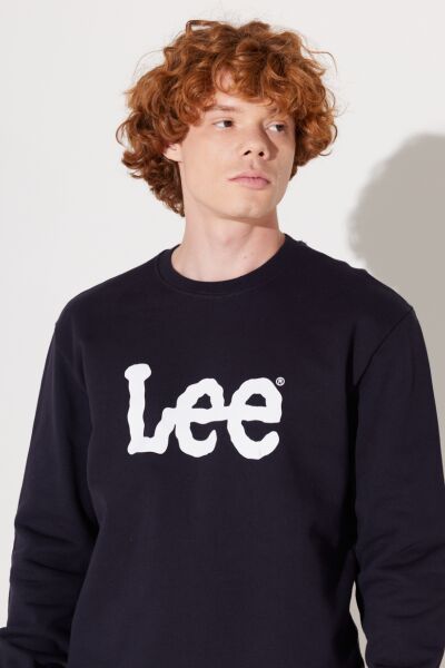 Lee L80XTJMA Lacivert Erkek Büyük Lee Yazılı Bisiklet Yaka Sweat