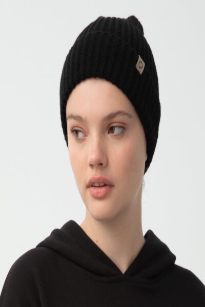 Nors Unisex Siyah Kalın Örgülü Bere