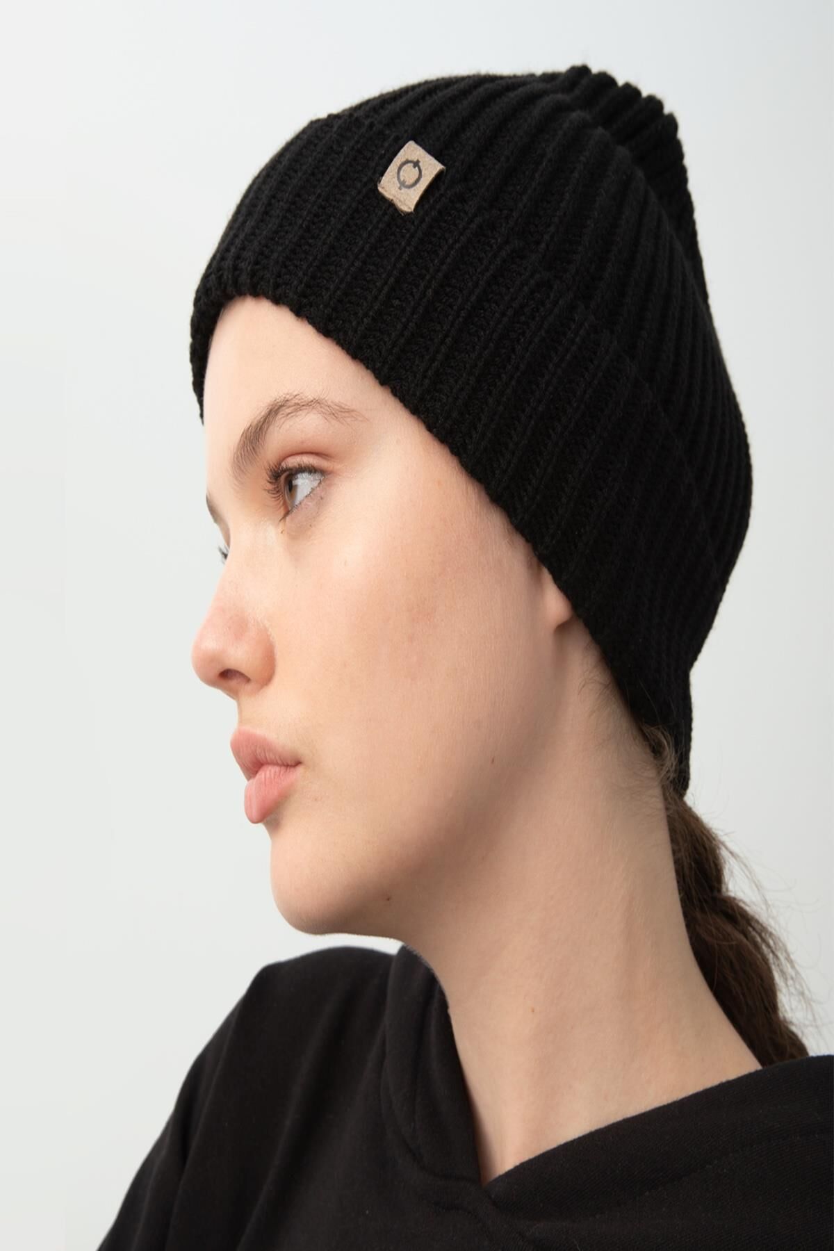 Nors Unisex Siyah Kalın Örgülü Bere