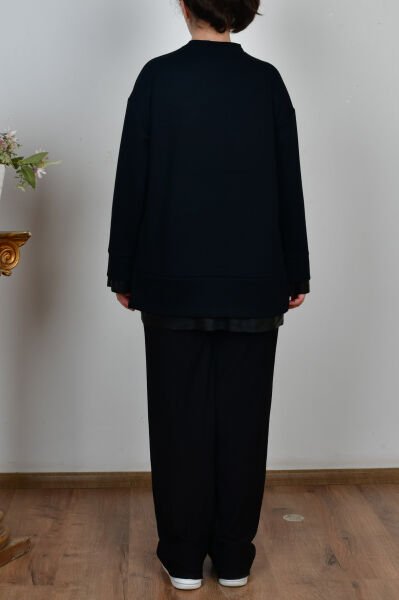 Allday B50292A0 Siyah Kadın Yumuşak Dokulu Deri Garnili Tunik