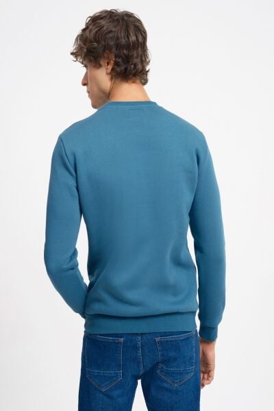 Loft 2034268 Petrol Erkek Regular Fit Üç İplik Yazı Detaylı Bisiklet Yaka Sweat