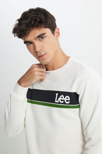 Lee L232501102 Ekru Erkek Lee Dekor Yazılı Bisiklet Yaka İki İplik Sweat