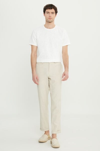 Altınyıldız ACE001252130 Bej Erkek Slim Fit Keten Pantolon