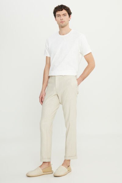 Altınyıldız ACE001252130 Bej Erkek Slim Fit Keten Pantolon