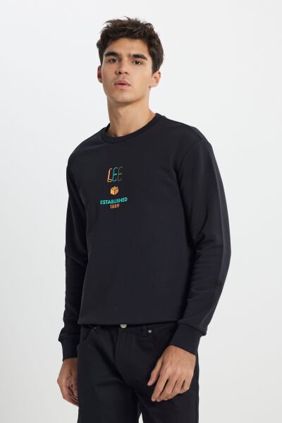 Lee L242504001 Siyah Erkek Bisiklet Yaka Renkli Lee Yazılı İki İplik Sweat