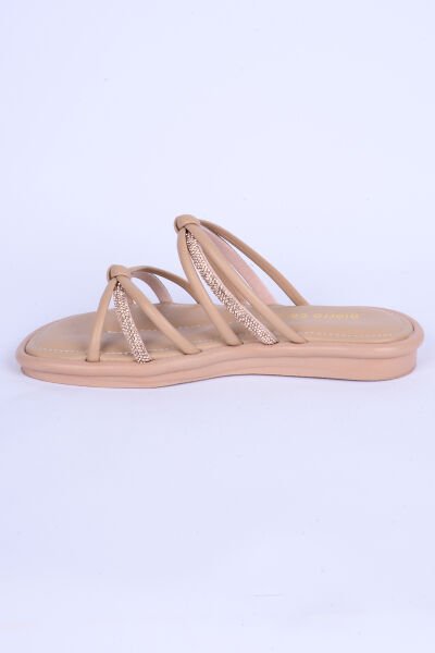 Pierre Cardin 5106 Taş Detaylı Rahat Taban Bej Günlük Kadın Terlik