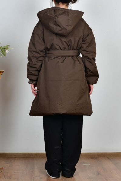 Allday W80028A0 Kahve Kadın Kemerli Relax Şişme Mont