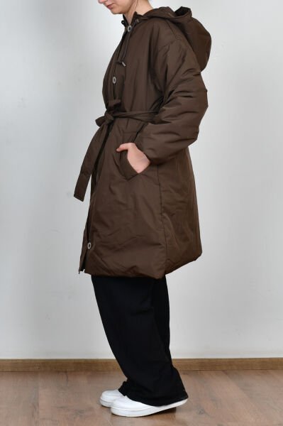 Allday W80028A0 Kahve Kadın Kemerli Relax Şişme Mont